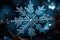 Big snowflake close-up, winter, snowdrifts and New Year\\\'s symbol, AI Generated