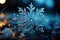 Big snowflake close-up, winter, snowdrifts and New Year\\\'s symbol, AI Generated