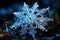 Big snowflake close-up, winter, snowdrifts and New Year\\\'s symbol, AI Generated