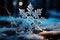 Big snowflake close-up, winter, snowdrifts and New Year\\\'s symbol, AI Generated