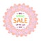 Big spring sale background, 50% off, gentle cute pink flowers wreath