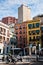 Big square at Cagliari downtown with citadel tower in background, Sardinia