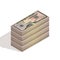 Big stack of fifty dollar bills. Paper money, pile of 50 US dollar banknotes, isometric view. Vector illustration
