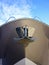 Big steel anchor look from below, detail on a luxury yacht in a dry marina