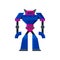Big steel pink-blue transformer standing. Artificial intelligence. Metal humanoid robot. Flat vector icon