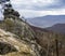 Big stone head in the rocks of Dovbush in Ukrainian Carpathian