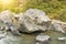 Big Stone. Mountain Rapid River in Italy. Sicily Island, Italy, Alcantara Gorge