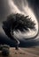 Big storm blowing big tree in arid desert on drought weather Created with Generative AI technology