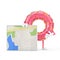 Big Strawberry Pink Glazed Donut Character Mascot with Abstract City Plan Map. 3d Rendering