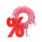 Big Strawberry Pink Glazed Donut Character Mascot with Red Retail Percent Sale or Discount Sign. 3d Rendering