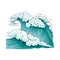 Big strong sea wave drawing - teal blue ocean water splash with white foam