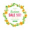 Big summer sale 50% OFF. Round frame design with a liana of leaves, buds and flowers. Banner, flyer, invitation, poster, card