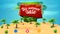 Big summer sale, web banner in cartoon style with red and green plate with garland, tropical trees and shrubs in desert