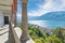 Big Swiss lake. Scenic view of lake Maggiore with the city of Locarno