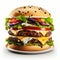 Big tasty double burger with melted cheese. Fast food, snack, junk food concept. Close up. Generative AI