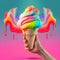 Big tasty juicy colored melted ice cream on bright background
