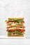 Big tasty sandwich with ham, salami, salad, cheese and tomatoes