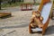 Big teddy bear in a deserted playground