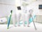 Big teeth, toothbrush and dentist mirror in