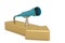 Big telescope and businessman on arrow. 3D illustration