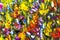 Big texture flowers. Close up fragment of oil painting artistic flowers image. Palette knife flowers macro. Macro artist`s impasto