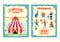 Big top circus entertainment show brochure, program, ticket vector illustration. Artists performers magician, clowns