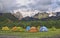 Big tourist camp is located in the valley of the park near the glacier