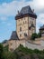 The Big Tower of Gothic Karlstejn Castle in Bohemia Czech Republic on a Sunny Summer Day