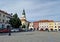 Big town square Velke namesti in Kromeriz city with lookout tower of the chateaux
