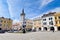 Big town square Velke namesti in Kromeriz city with white town hall clock tower