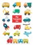 Big transportation set. Bright collection of cars and trucks in simple flat style. Cute transport vehicles for prints, decorations