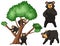 Big tree and black bears on white background