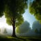 big tree with morning sun Cinematic daylight generative ai illustration