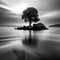 Big tree submerged partially in the river - ai generated image