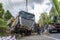 Big truck damaged during the accident on the road in Phu Quoc island, Vietnam