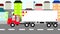 Big truck moving through the city, animation