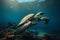 Big turtle diving in the ocean, generative AI