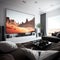 A big TV screen is mounted on the wall in a modern living room, creating a luxurious interior with the television set. Generated