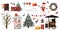 Big vector set of Christmas icons and elements. Cartoon Christmas cliparts for decorating cards, christmas street. Flat