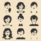 Big vector set of different women app icons in glasses in flat style. Female faces or heads images.