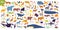 Big vector set of different world wild animals, mammals, fish, reptiles and birds. Rare animals. Funny flat characters, good for b