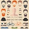 Big vector set of dress up constructor with different men hipster haircuts, glasses, beard etc.