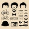 Big vector set of dress up constructor with different men hipster haircuts, glasses, beard etc. Flat faces icon creator.