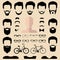 Big vector set of dress up constructor with different men hipster haircuts, glasses, beard etc. Male faces icon creator.