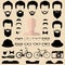 Big vector set of dress up constructor with different men hipster haircuts, glasses, beard etc. Male faces icon creator.