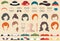 Big vector set of dress up constructor with different woman haircuts, glasses, lips, wear etc. Female faces icon creator