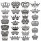 Big vector set of hand drawn detailed crowns for design