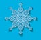 BIG vector snowflake white on a blue background isolated