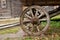 Big vintage rustic wooden wagon wheel