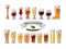 Big vintage set of different types of beer glasses. Beer glassware guide. Vector illustration isolated on white